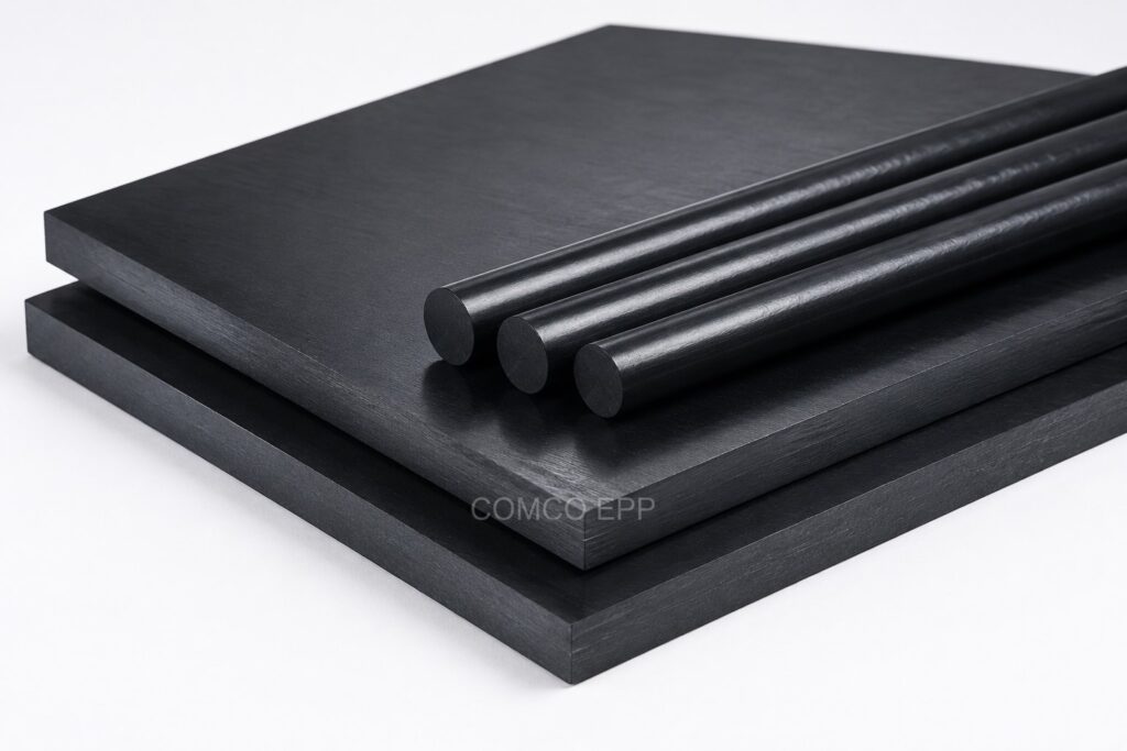 Carbon fibre reinforced PEEK CF30 sheet and rod from COMCO EPP