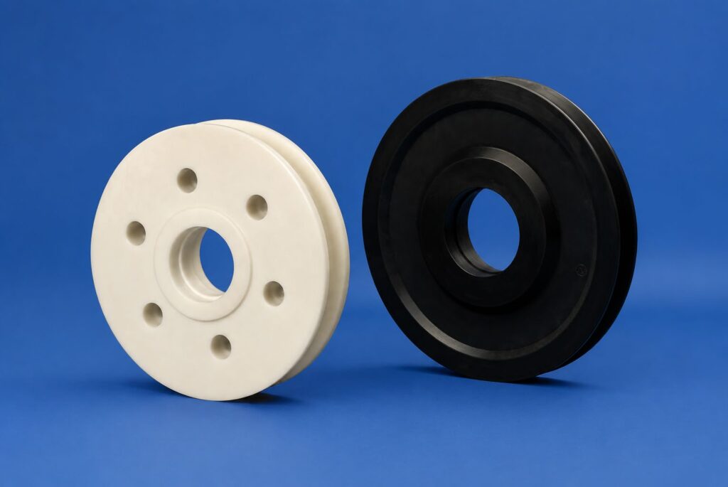 Seilrollen aus Comco-Cast Nylon in Vollscheiben- und Speichenausführung